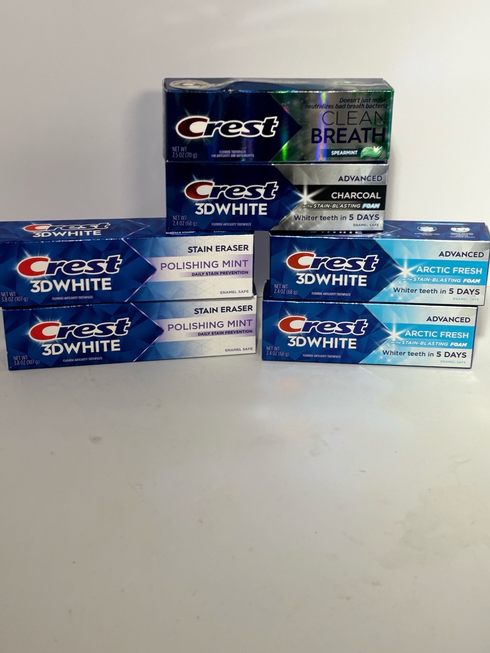 Crest 3D White Toothpaste Bundle Stain Eraser Polishing Mint & Arctic Fresh Lot